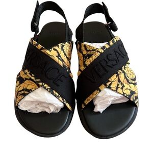 Versace Black and Gold Baroque Sandals